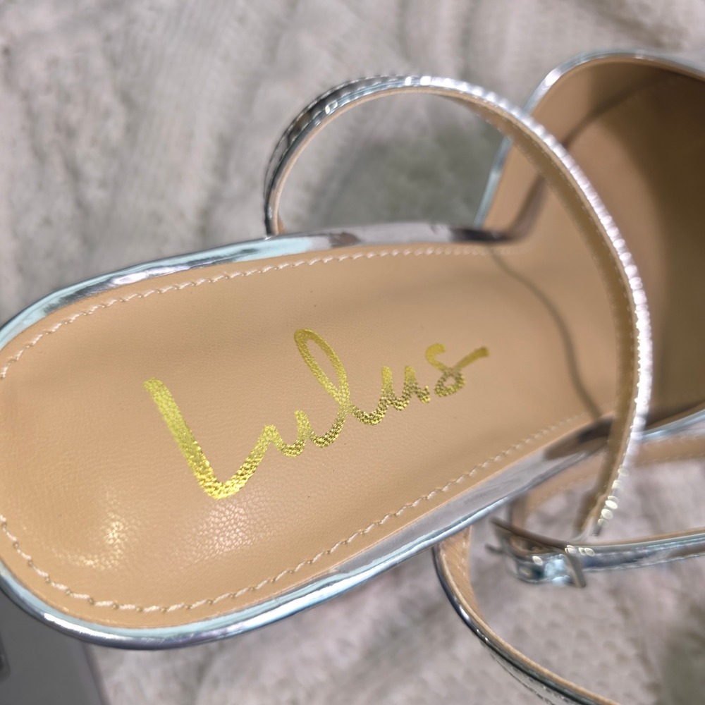Lulus Platform Heels‎ Silver Metallic Ankle Strap Pumps Womens 8.5 Excellent - Picture 7 of 8